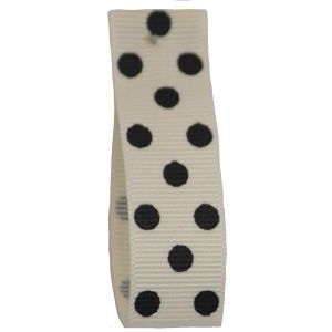 Polka Dot Grosgrain Ribbon 15mm Col: white with black spots