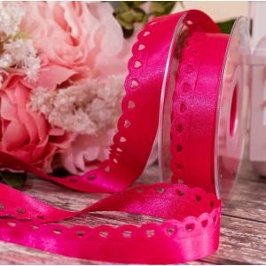 Shocking Pink Lace Heart Ribbons 22mm x 15m