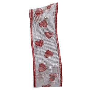 White Sheer Ribbon With Hearts 25mm x 20m
