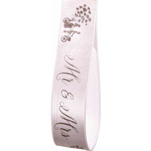 mr & mrs ribbon in white and silver 25mm wedding ribbon