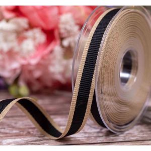 15mm Oatmeal Stripe Ribbon In Black By Berisfords Ribbons
