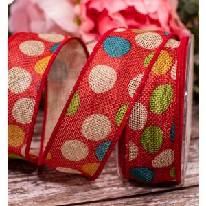 Red Hessian Ribbon With Spotty Design 38mm x 10m