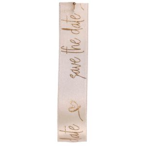 Save the Date Satin Ribbon in Bridal White & Gold - By Berisfords Ribbons 