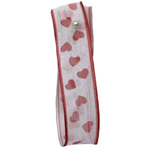 White Sheer Ribbon With Hearts 15mm x 20m