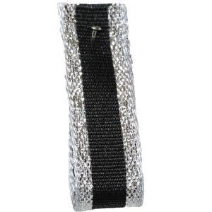 Winter Stripe Sparkling Silver and Black, 10mm Lame Ribbon. Art 60175