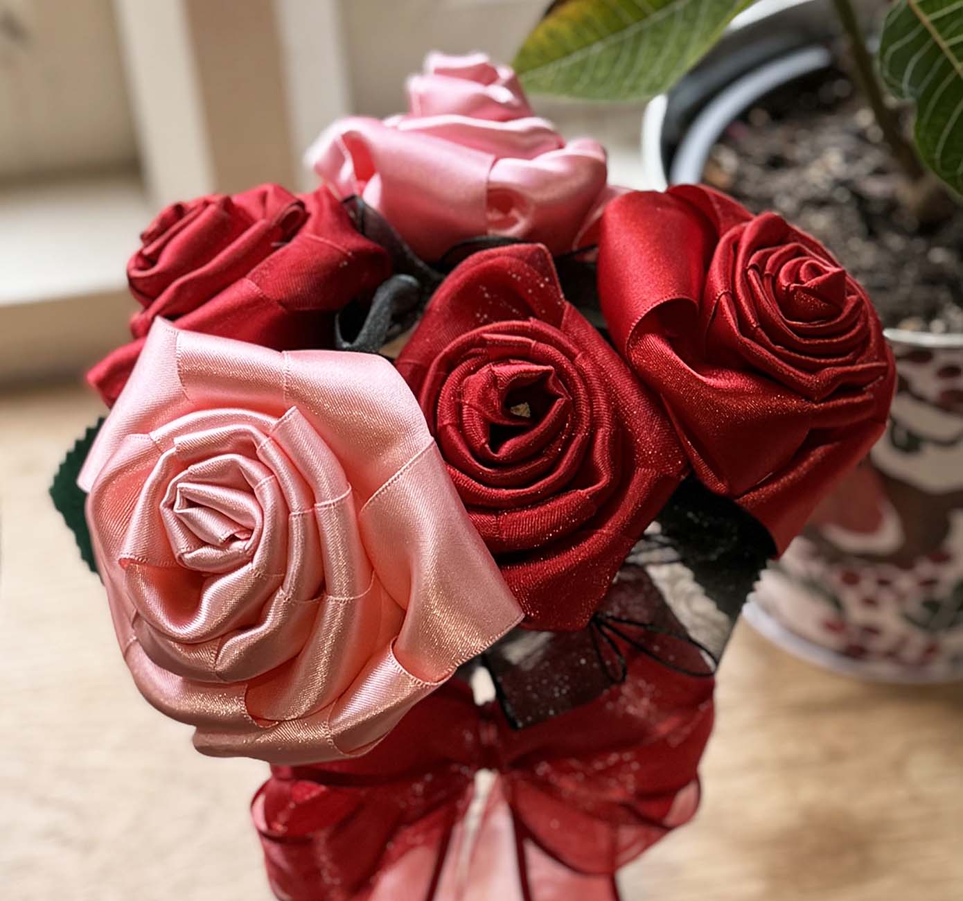 Roses made from ribbons