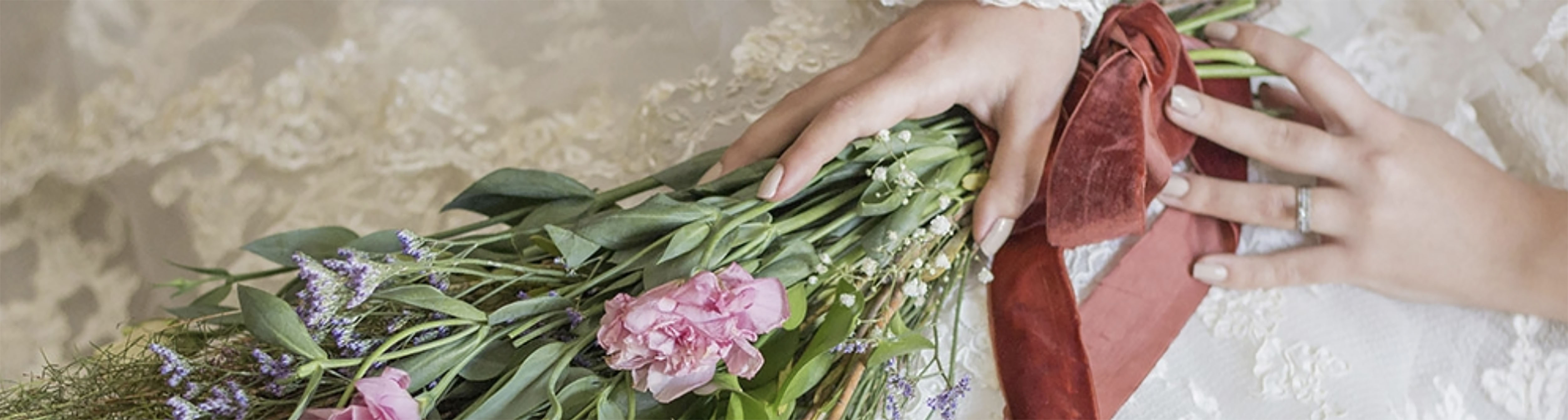 velvet ribbon on a bridal bouquet