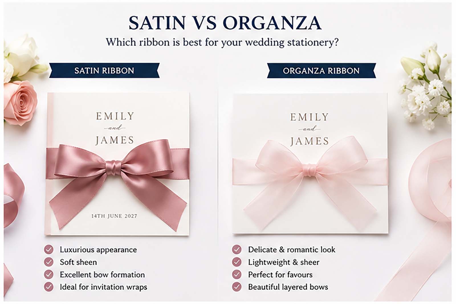 visual image of the difference between satin and organza