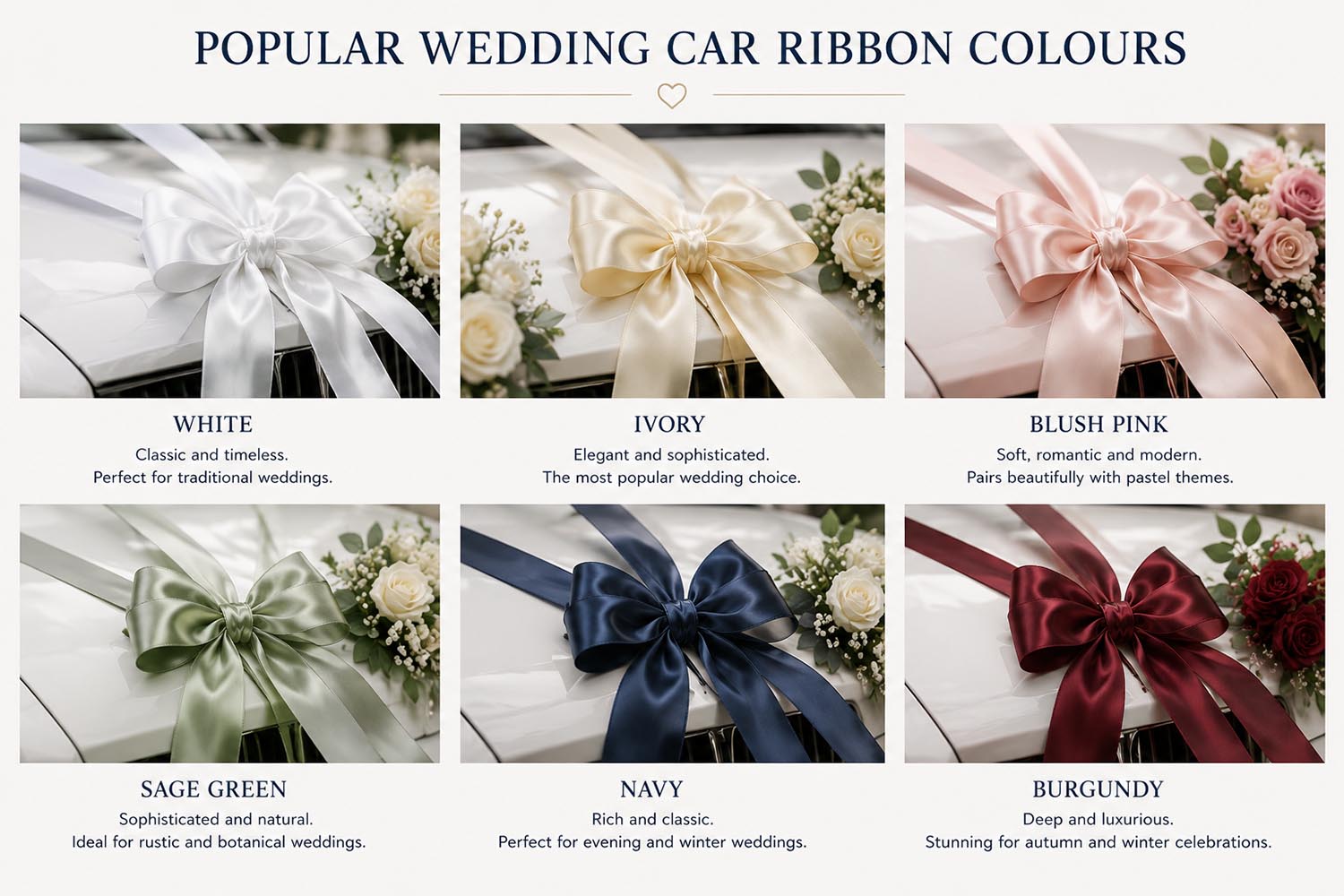 illustrating the popular wedding car ribbon colours